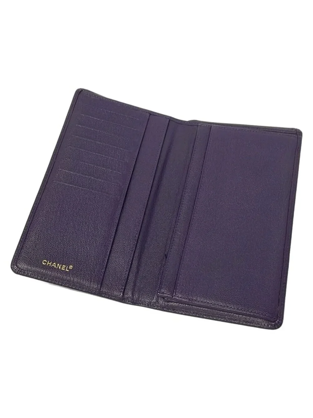 Chanel Bifold Wallet Purple CC Logo Gold Leather